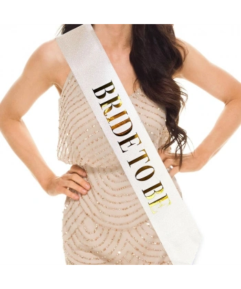 Beyaz Üzeri Altın Büyük Bride To Be Yazılı Simli Işıltılı Kuşak Kemer 10 cm Genişlik