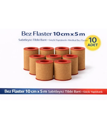 Bez Flaster 10 cm x 5 m Sabitleyici Tıbbi Bant Kahverengi Bez Flaster Güçlü Yapışkanlı 10 Adet