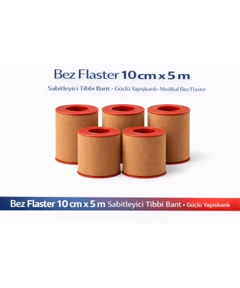 Bez Flaster 10 cm x 5 m Sabitleyici Tıbbi Bant Kahverengi Bez Flaster Güçlü Yapışkanlı 5 Adet
