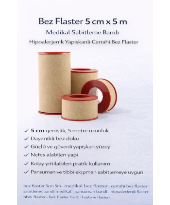 Bez Flaster 5 cm x 5 m Medikal Sabitleme Bandı Hipoalerjenik Yapışkanlı Cerrahi Bez Flaster