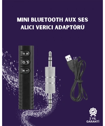 Bluetooth AUX Adaptör | 3.5mm Ses Girişi İçin Kablosuz Dönüştürücü, 10m Menzil