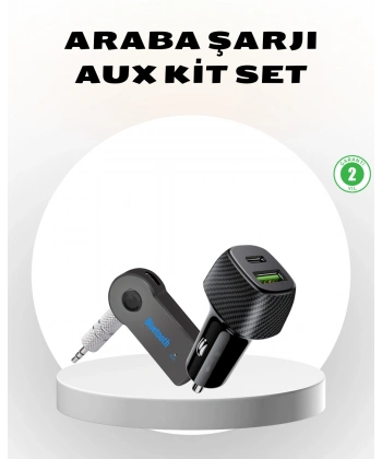 Bluetooth AUX Çevirici ve PD Destekli Araç Şarj Cihazı 2’li Set