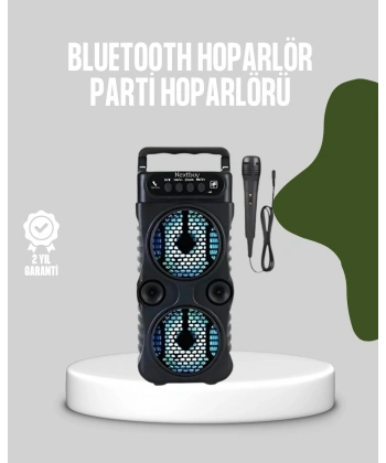 Bluetooth Bağlantılı LED Işıklı Taşınabilir Hoparlör – 1200 mAh Şarjlı, FM Radyolu