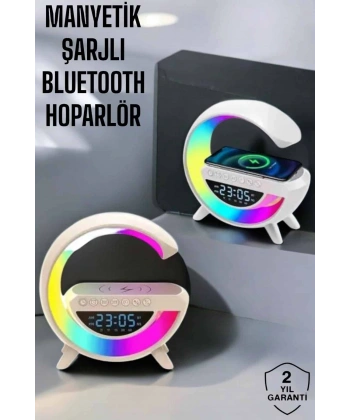 Bluetooth Hoparlör 15W Kablosuz Hızlı Şarj LED Gece Lambası