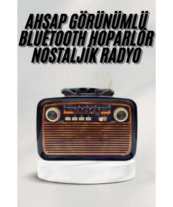 Bluetooth Hoparlör Ahşap Renk Vintage Işıklı Nostaljik Radyo Fm Ahşap Görünümlü