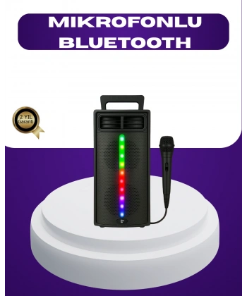 Bluetooth Işıklı Hoparlör – 2x5W Güç | USB + TF Kart + FM Radyo | Siyah Renk