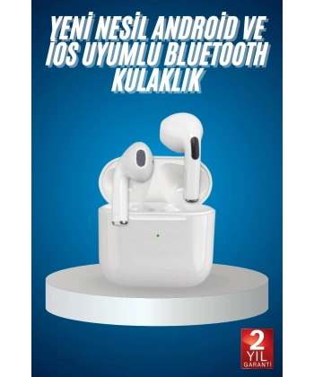 Bluetooth Kulaklık Beyaz Çağrı Cevaplama Dokunmatik Kontrol Kablosuz