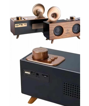 Bluetooth Nostalji Speaker Radyo Gramofon Ahşap Renk Vintage