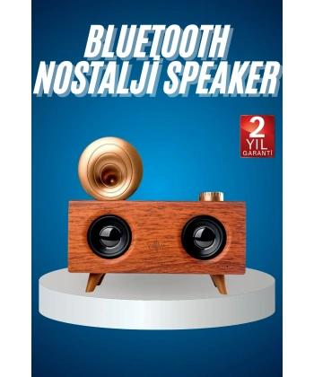 Bluetooth Nostalji Speaker Radyo Gramofon Ahşap Renk Vintage