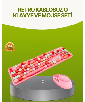 Bluetooth Retro Kablosuz Klavye ve Mouse Seti – 3 Cihaz Bağlantılı, Sessiz Tuş, Uzun Pil Ömrü