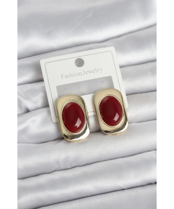 Bordo Renk Kare Model Vintage Kadın Küpe