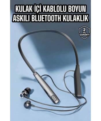 Boyun Askılı Bluetooth Kulaklık Uzun Şarj Süreli Dijital Göstergeli Kablolu