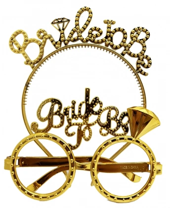 Bride To Be Yazılı Taç ve Bride To Be Yazılı Gözlük Seti Altın Renk