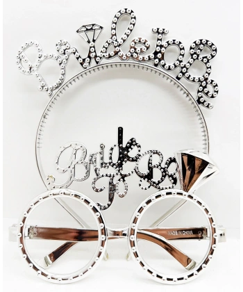 Bride To Be Yazılı Taç ve Bride To Be Yazılı Gözlük Seti Gümüş Renk