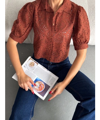 Brodeli crop gömlek s1023