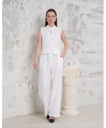 Broşlu yelek pantolon takım beyaz s255821