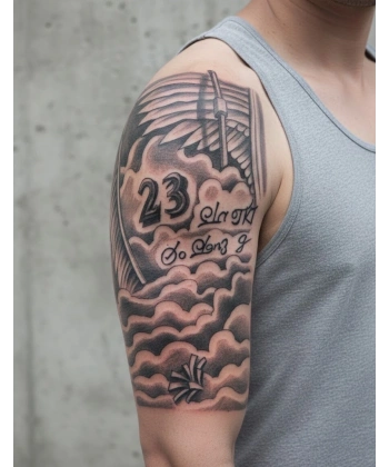 Bulutlar Melek Kanatları Geçici Dövme Şablonu Büyük Boy