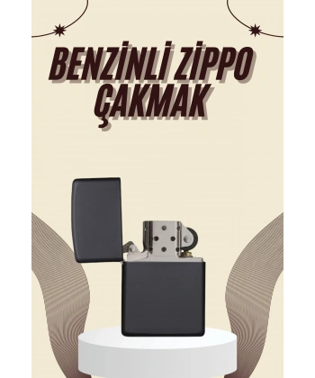 Çakmak Parlak Siyah Zippo Benzinli Çakmak Cep Boy Doldurulabilir