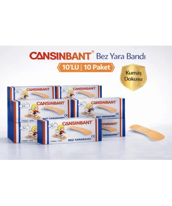 Cansinbant Bez Yarabandı 10 lu 10 Paket 1,9 x 7,2 cm Fabric First Aid Plaster