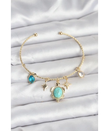 Caretta Caretta Charmlı Gold Renk Kadın Bileklik