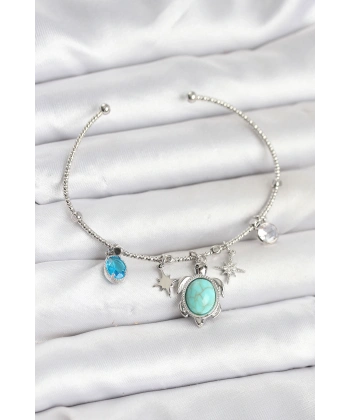 Caretta Caretta Charmlı Gümüş Renk Kadın Bileklik