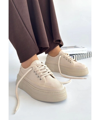 Carin Bej Keten Bağcıklı Spor Ayakkabı