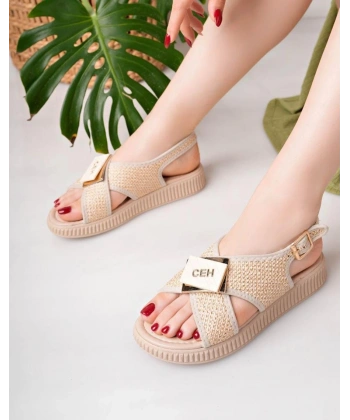 Cate Bej Hasır Cilt Sandalet