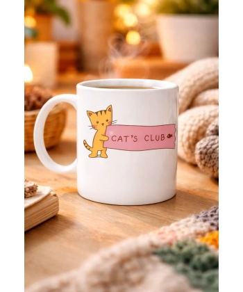 Cat’s Club Kedi Desenli Porselen Kupa MODEL 68 – Sevimli Turuncu Kedi Figürlü, Kahve & Çay Kupası, Kedi Severlere Özel Hediye