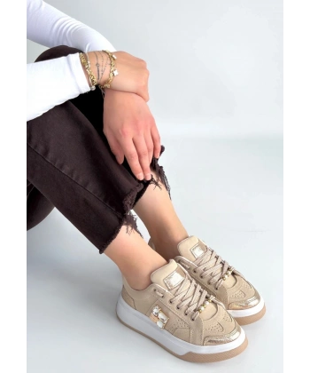 Ceans Bej Süet Bağcıklı Spor Ayakkabı