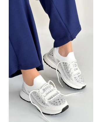 Ceas Beyaz Triko Bağcıklı Spor Ayakkabı