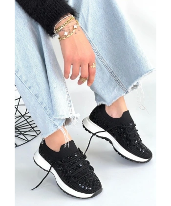 Ceas Siyah Triko Bağcıklı Spor Ayakkabı