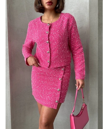 Ceketli etek takım chl kumaş fuşya h24443
