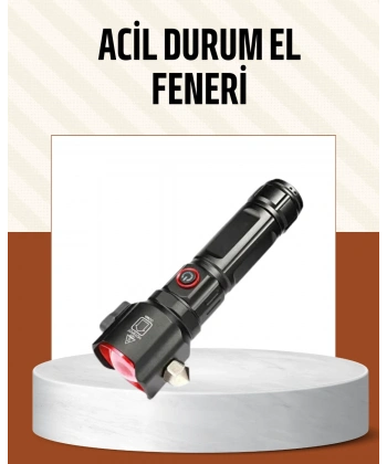 Çekiçli Pusulalı Acil Durum Feneri USB Şarjlı Çok Fonksiyonlu