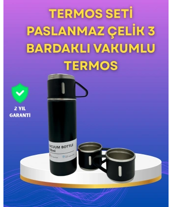 Çelik Termos Bardak Seti | 500 ml Kapasite, Kaymaz Taban, Hediye Kutulu