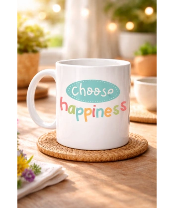 Choose Happiness MUTLULUĞU SEÇ Yazılı Porselen Kupa MODEL 156 – Motivasyon Kupası – Renkli Tasarım – Kahve & Çay Kupası – Mutluluk Temalı Hediye