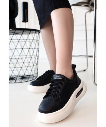 Chris Siyah Cilt Bağcıklı Spor Ayakkabı