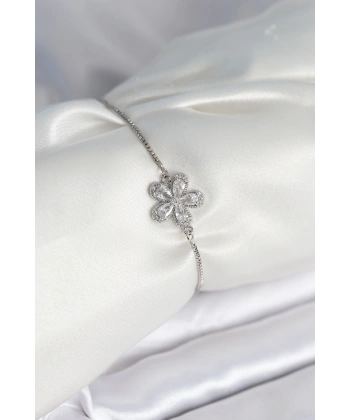 Çiçek Model Asansörlü Gümüş Renk Kadın Bileklik