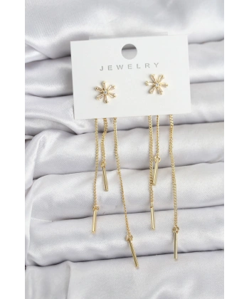 Çiçek Model Gold Pirinç Sallantılı Kadın Küpe