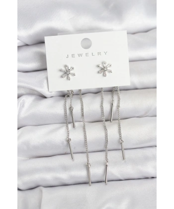 Çiçek Model Gümüş Pirinç Sallantılı Kadın Küpe