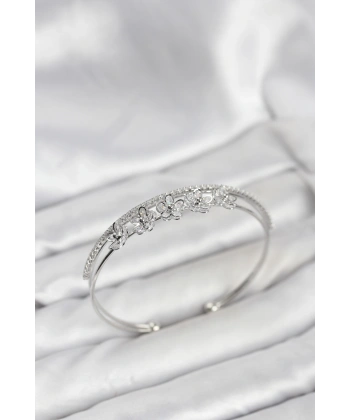 Çiçek Model Pirinç Gümüş Renk Kadın Bileklik