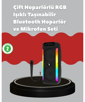 Çift 4 inç Hoparlörlü RGB Işıklı Bluetooth Ses Sistemi