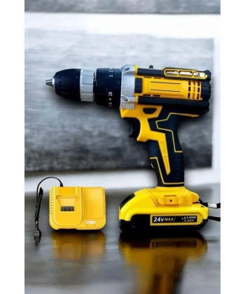 Çift Bataryalı Metal Dişli Darbeli Şarjlı Matkap Seti 24W Güç ve 24 Parça Aksesuar