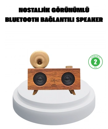 Çift Hoparlörlü Bluetooth Gramofon Speaker – FM Radyo, USB, SD Kart ve AUX Girişli