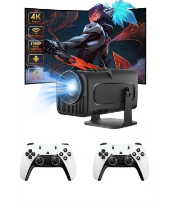 Çift Kollu Game Box Projeksiyon Cihazı Kumandalı Android Tv Dahili Hoparlör