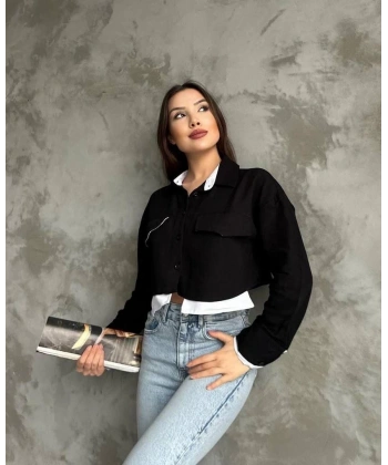 Çift renkli kısa gömlek siyahbeyaz s4021