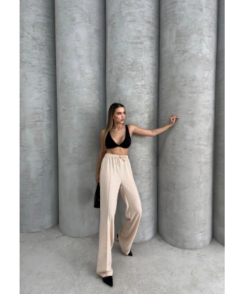 Çımalı keten pantolon