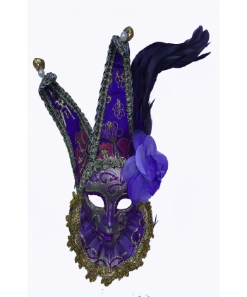 Çıngıraklı Dekoratif Tüylü Seramik Maske Mor Renk