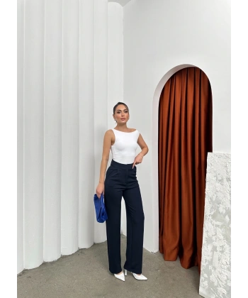 Cırtlı pantolon krep lacivert pt