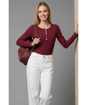 Çıtçıt Detaylı Bluz Bordo T4343