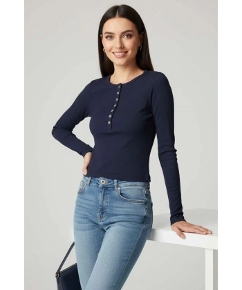 Çıtçıt Detaylı Bluz Lacivert T4343